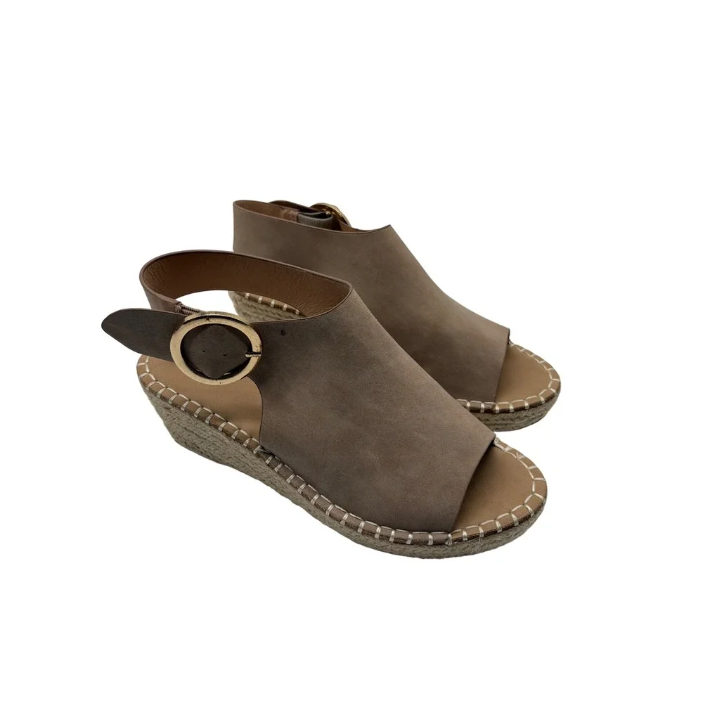 Catherine Catherine Malandrino Espadrille Wedge Womens 8 Taupe Like New Buckle